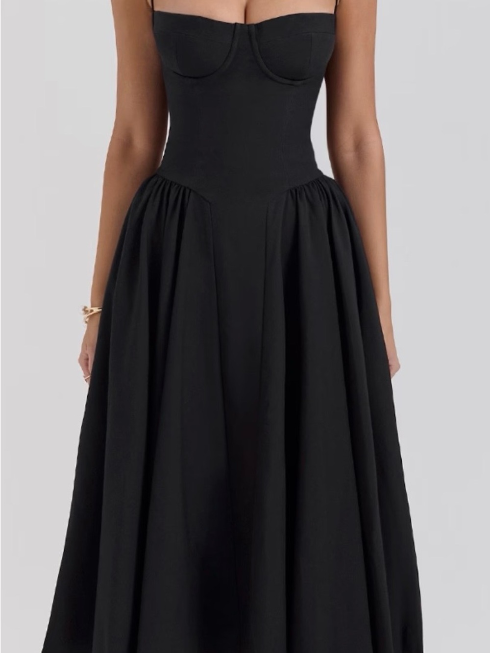 House of CB Black Strapless Midi Dress with Full Skirt